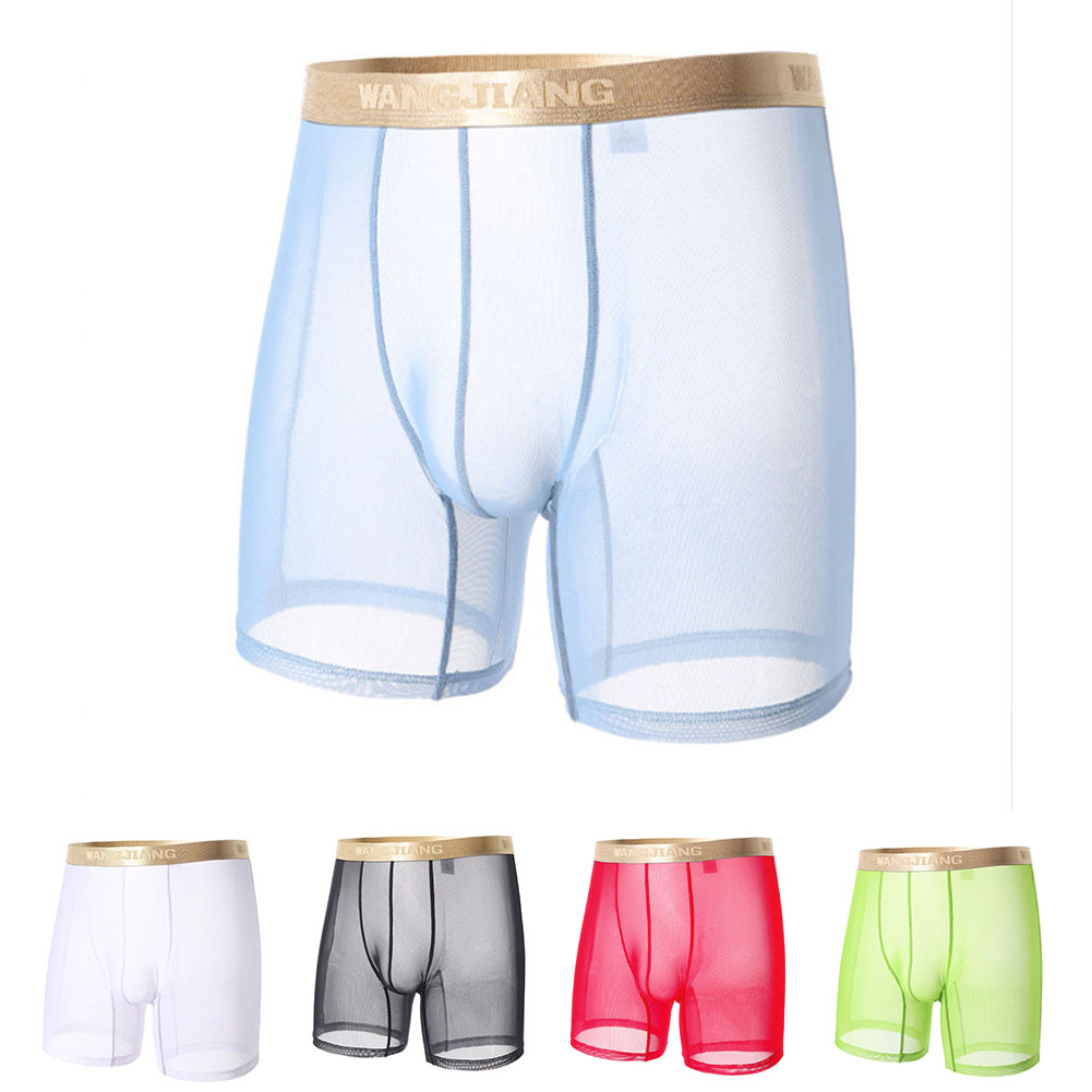 Boxer Shorts Modal - 男性用メッシュシースルー薄型シームレスボクサーショーツアイスシルク透明トランクス下着男性用無地ランジェリー