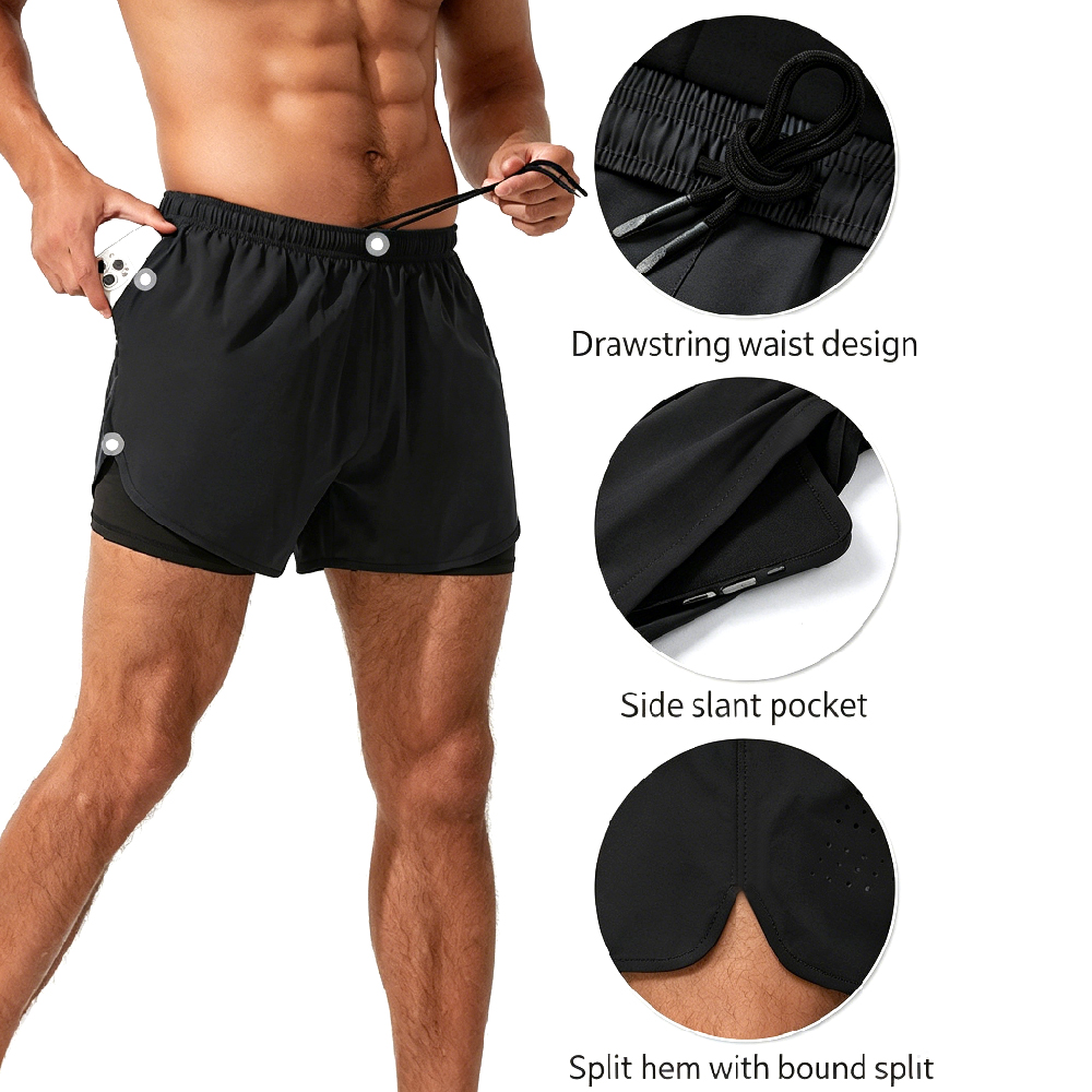 ハイウエスト2-in-1ランニングショーツ、内蔵コンプレッシ - Compression Shorts Athletes のレビューと価格