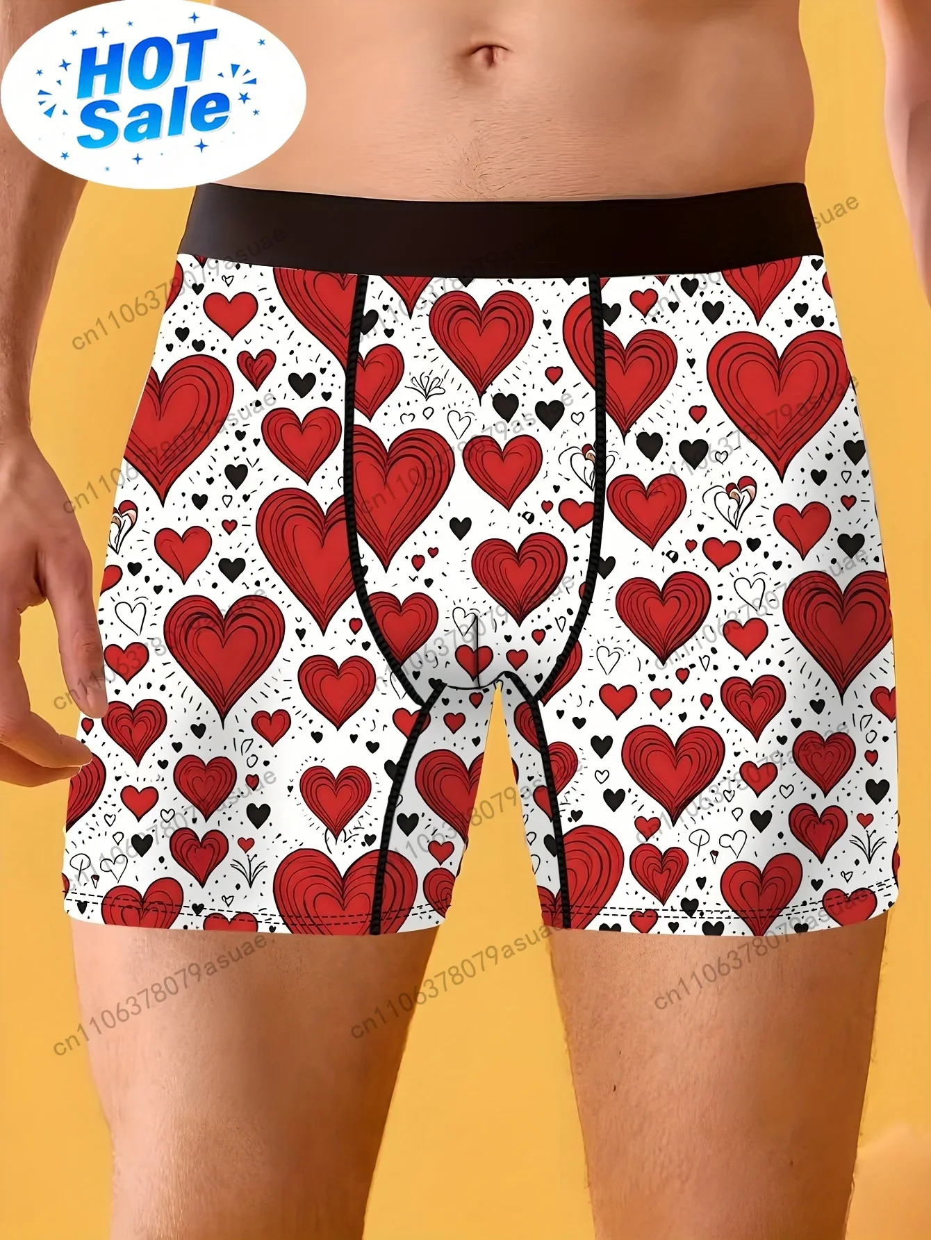 1pc メンズ ハートプリント ボクサーブリーフ - 柔らか - Quick Dry Underwear のレビューと価格