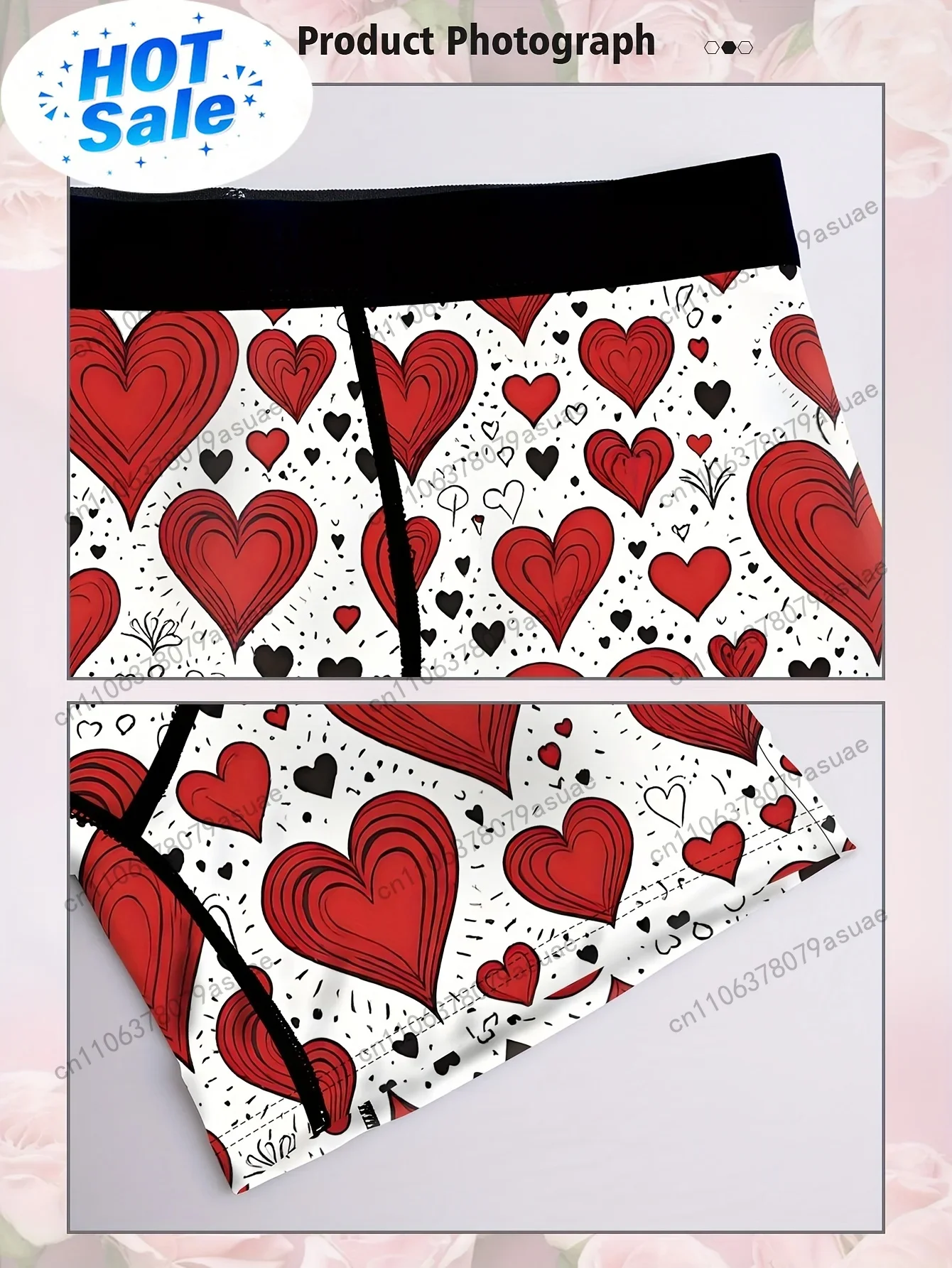 1pc メンズ ハートプリント ボクサーブリーフ - 柔らか - Quick Dry Underwear のレビューと価格